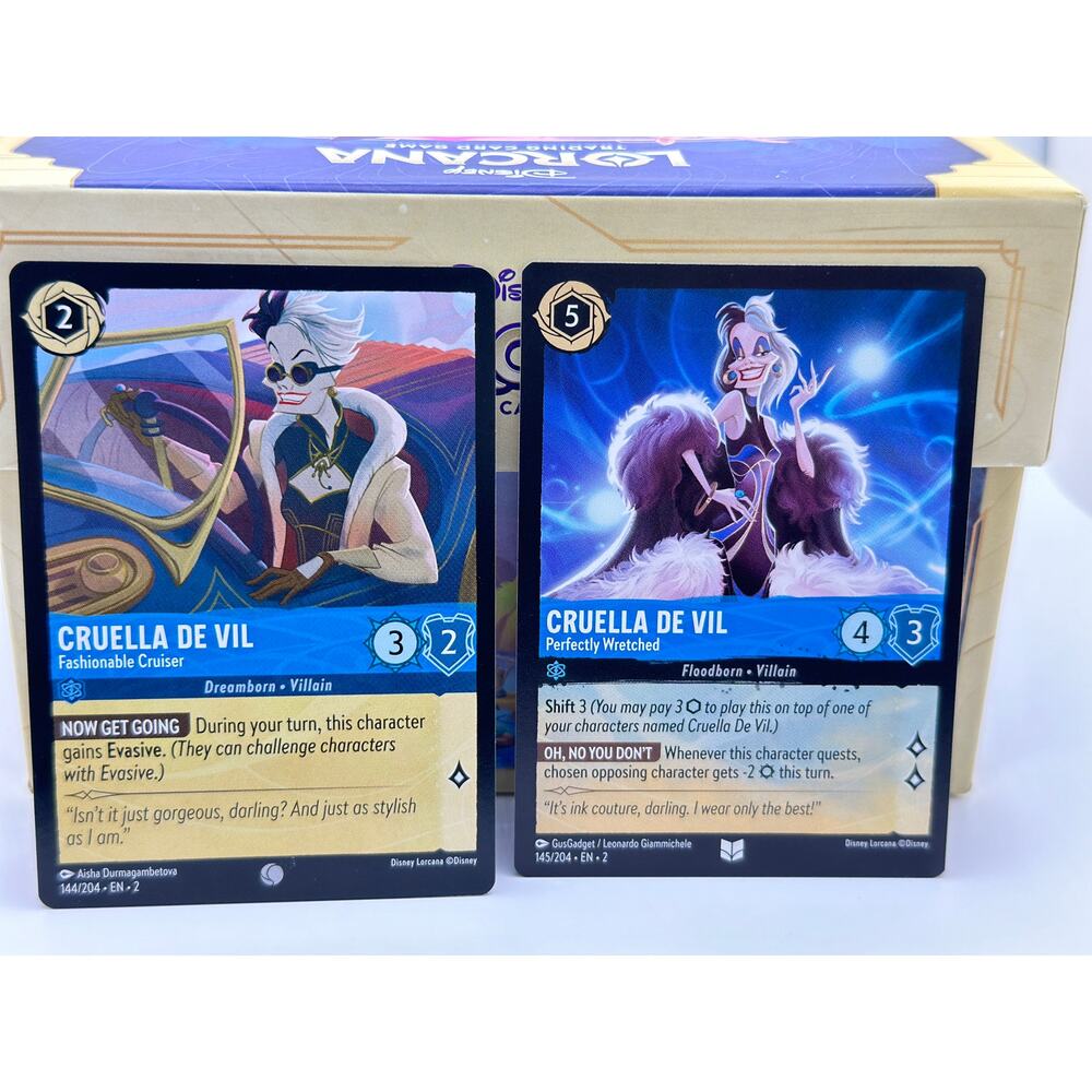 Lorcana CRUELLA DE VIL Fashionable Cruiser & Perfectly Wicked Set